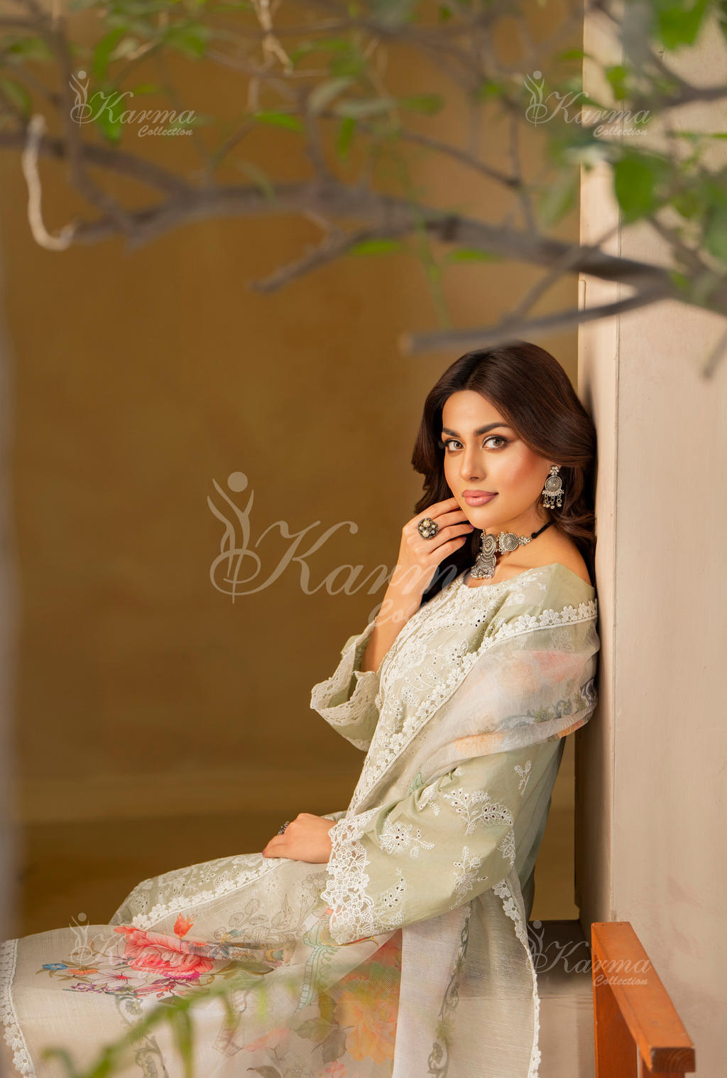 Karma Moss Glow Chikankari Cotton 3 Piece Stitched Suit - Product Image 8