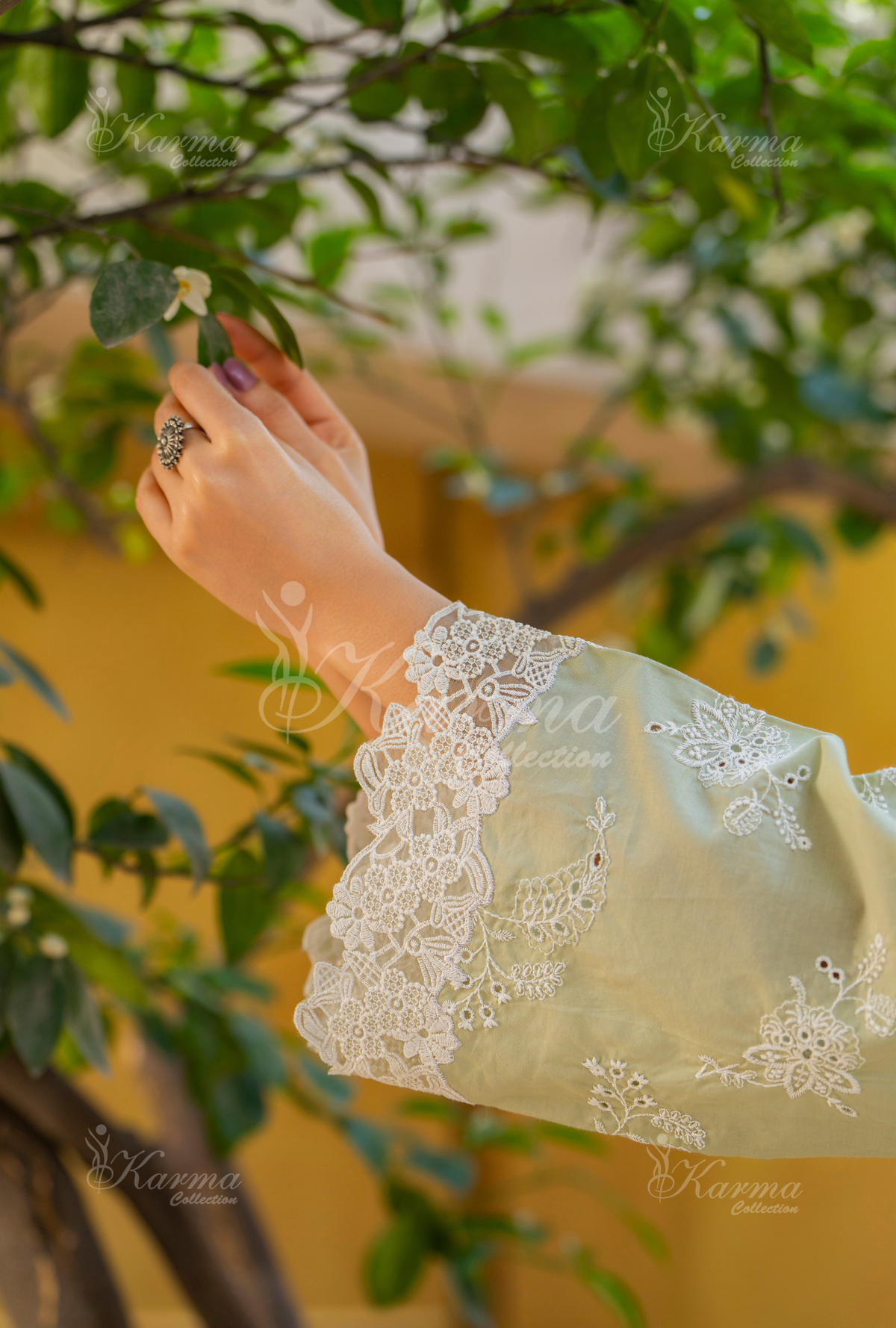 Karma Moss Glow Chikankari Cotton 3 Piece Stitched Suit - Product Image 4