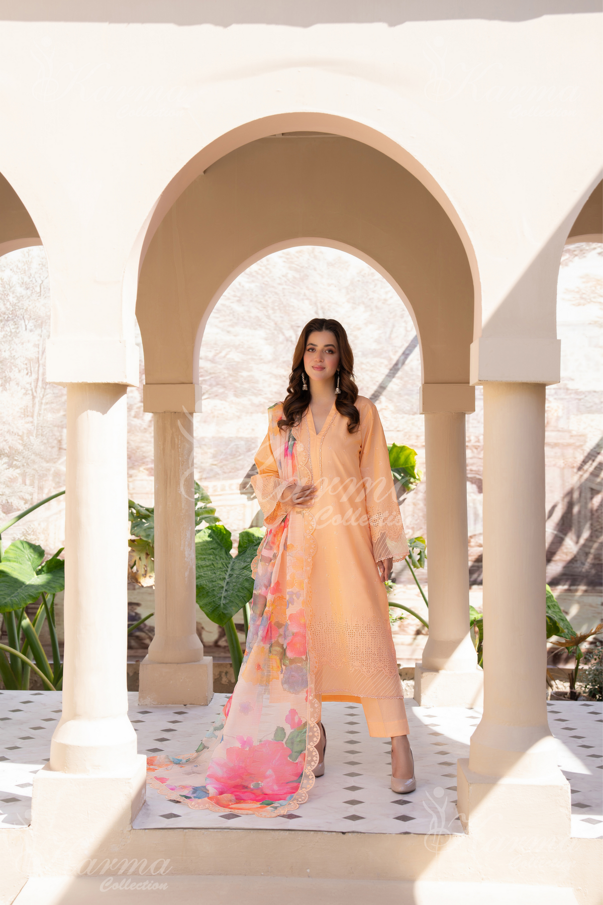 Karma Peach Puff Chikankari Cotton 3 Piece Stitched Suit - Product Image 3