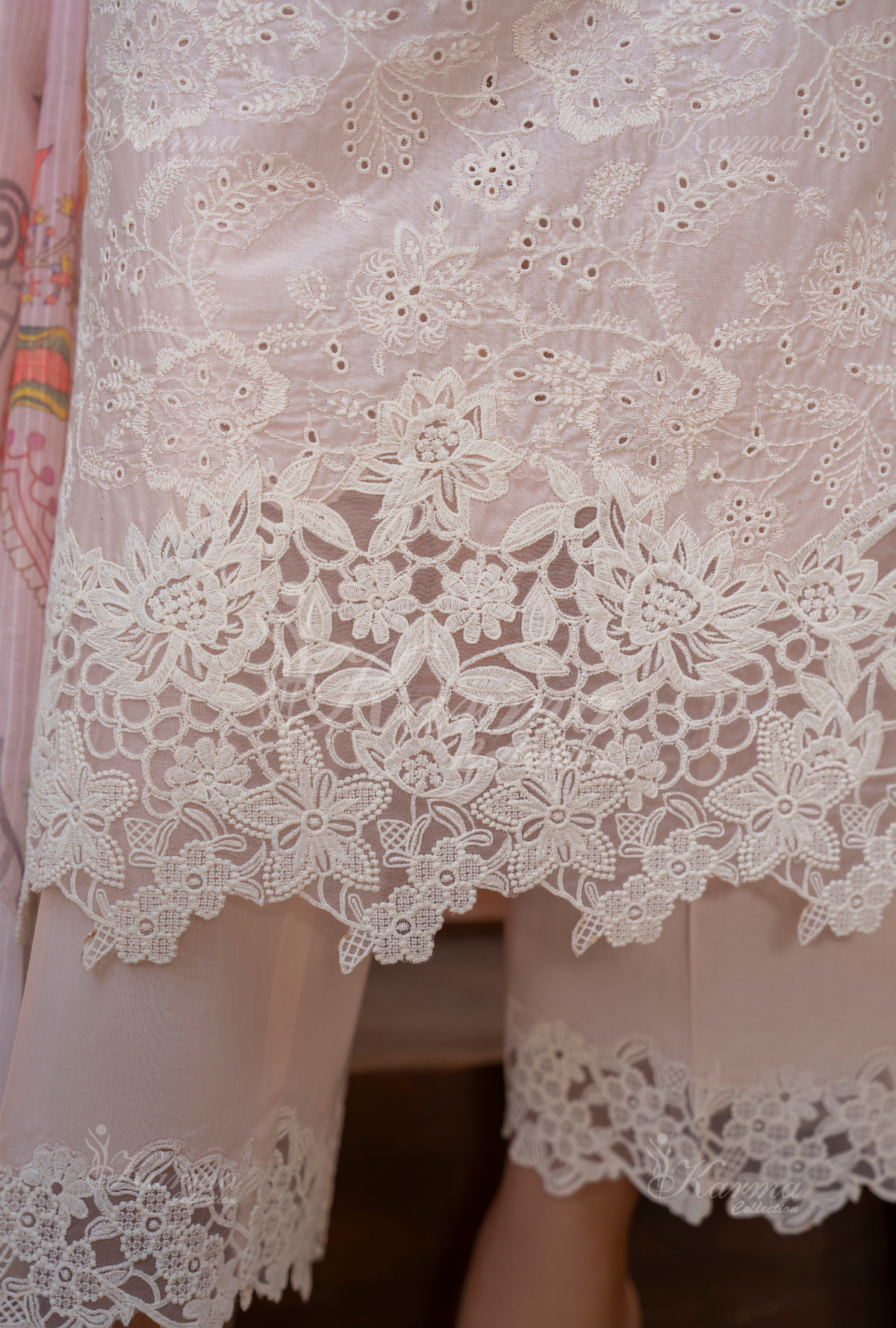Karma Nude Pink Chikankari Cotton 3 Piece Stitched Suit - Product Image 2
