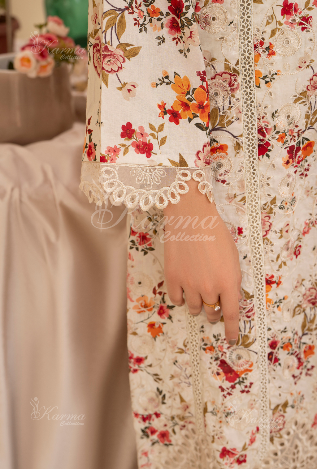 Karma Pearl White Chikankari Lawn 3 Piece Stitched Suit