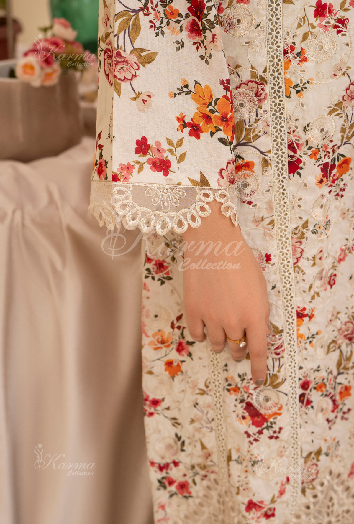 Karma Pearl White Chikankari Lawn 3 Piece Stitched Suit