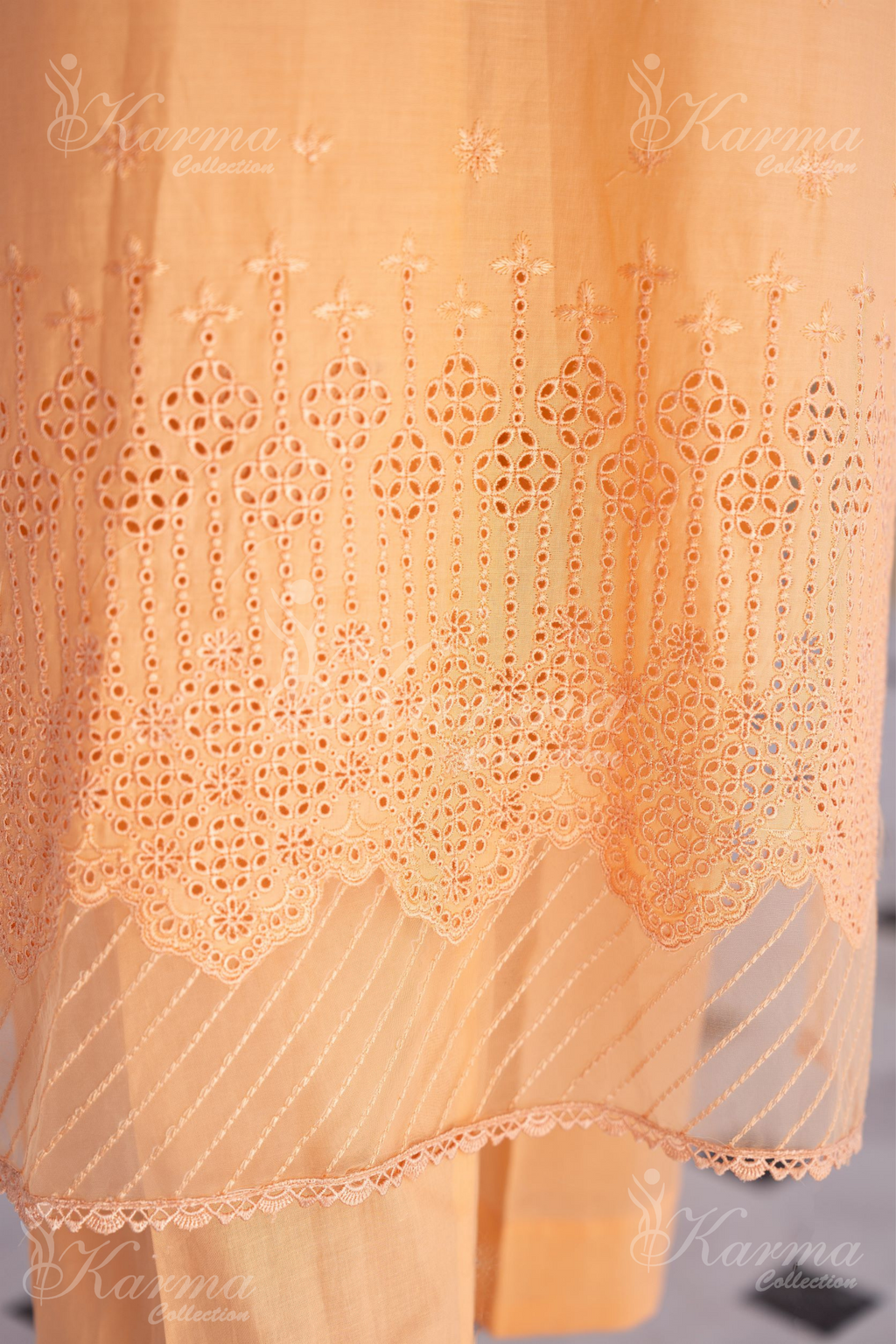 Karma Peach Puff Chikankari Cotton 3 Piece Stitched Suit - Product Image 7