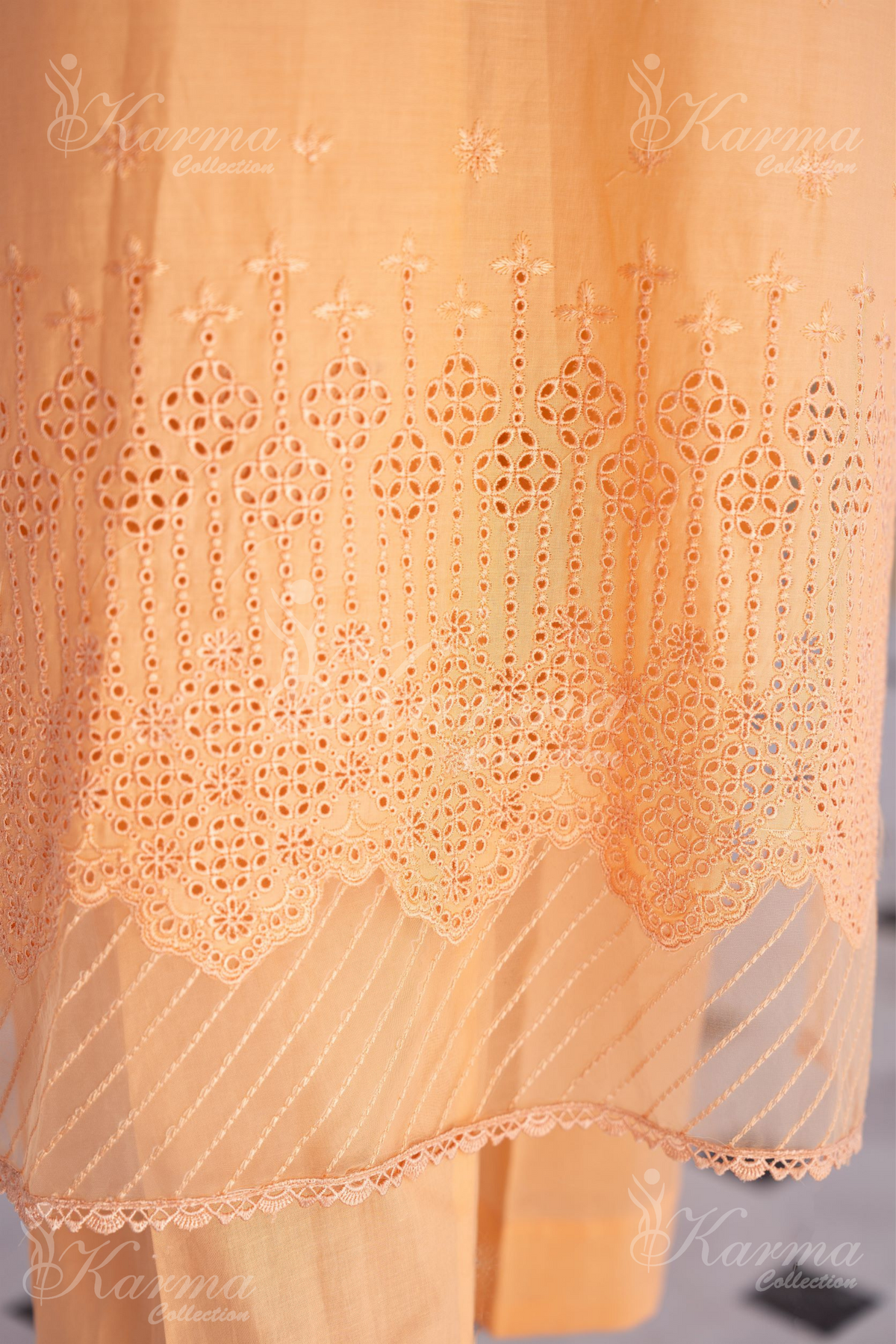 Karma Peach Puff Chikankari Cotton 3 Piece Stitched Suit - Product Image 7