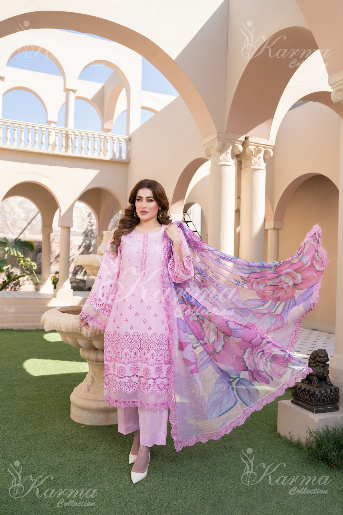 Karma Orchid Pink Chikankari Cotton 3 Piece Stitched Suit - Product Image 1