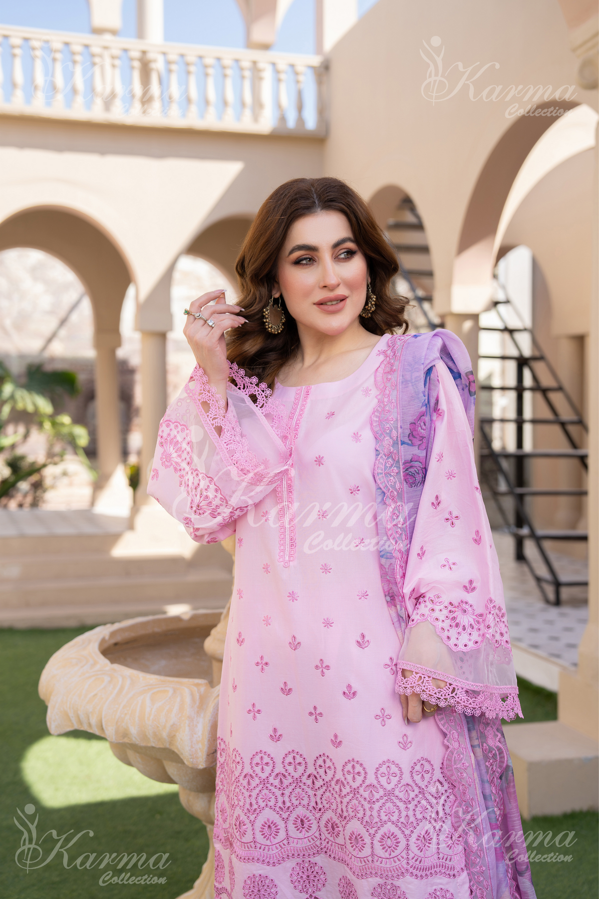 Karma Orchid Pink Chikankari Cotton 3 Piece Stitched Suit - Product Image 2