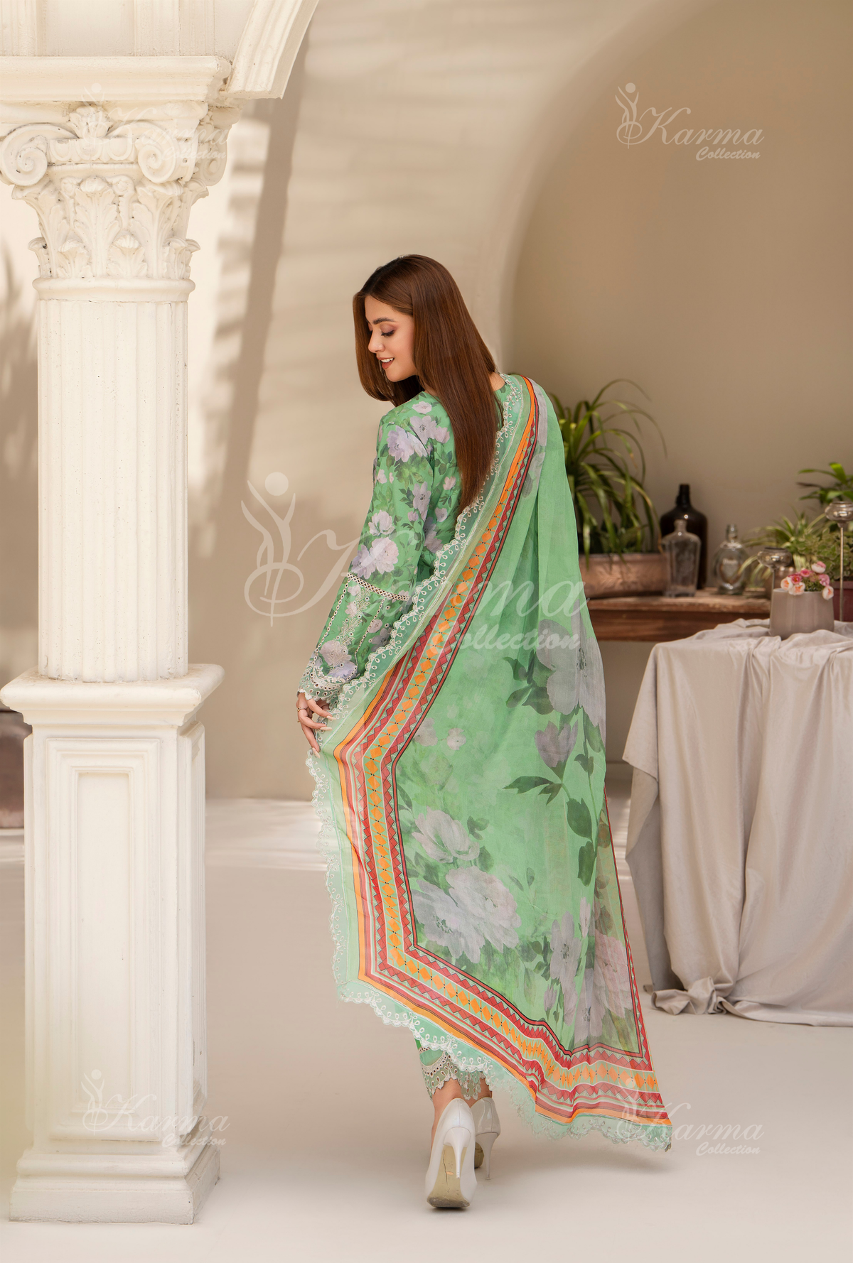 Karma Mint Green Chikankari Lawn 3 Piece Stitched Suit
