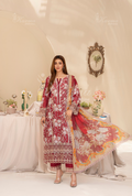 Karma Blush Red Chikankari Lawn 3 Piece Stitched Suit