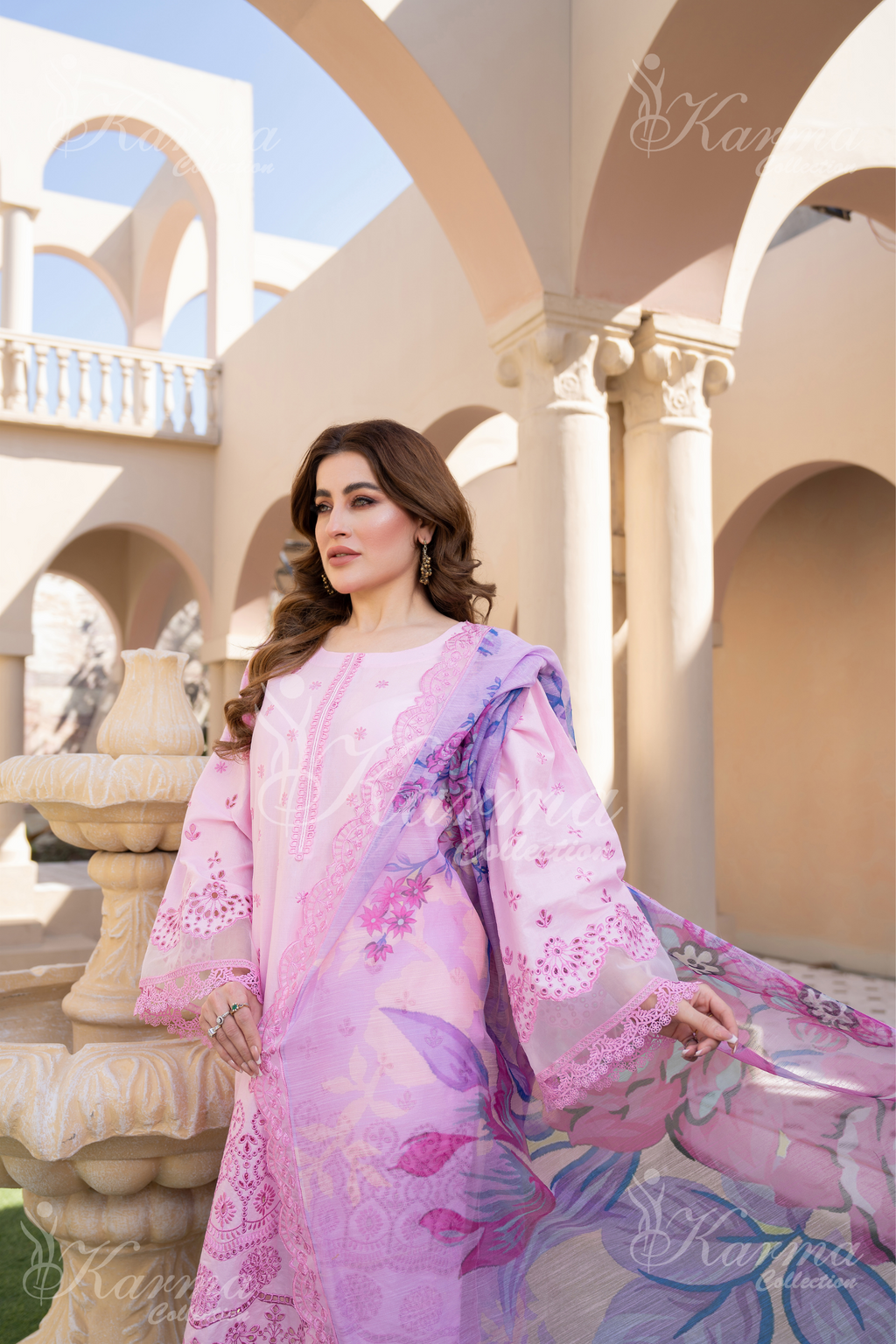Karma Orchid Pink Chikankari Cotton 3 Piece Stitched Suit - Product Image 4