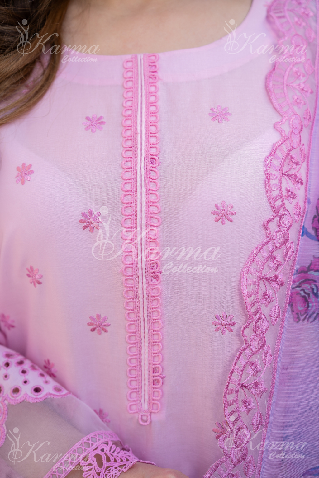 Karma Orchid Pink Chikankari Cotton 3 Piece Stitched Suit - Product Image 5