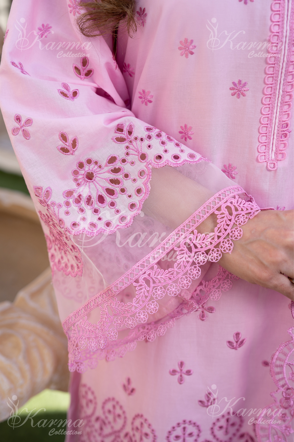 Karma Orchid Pink Chikankari Cotton 3 Piece Stitched Suit - Product Image 6