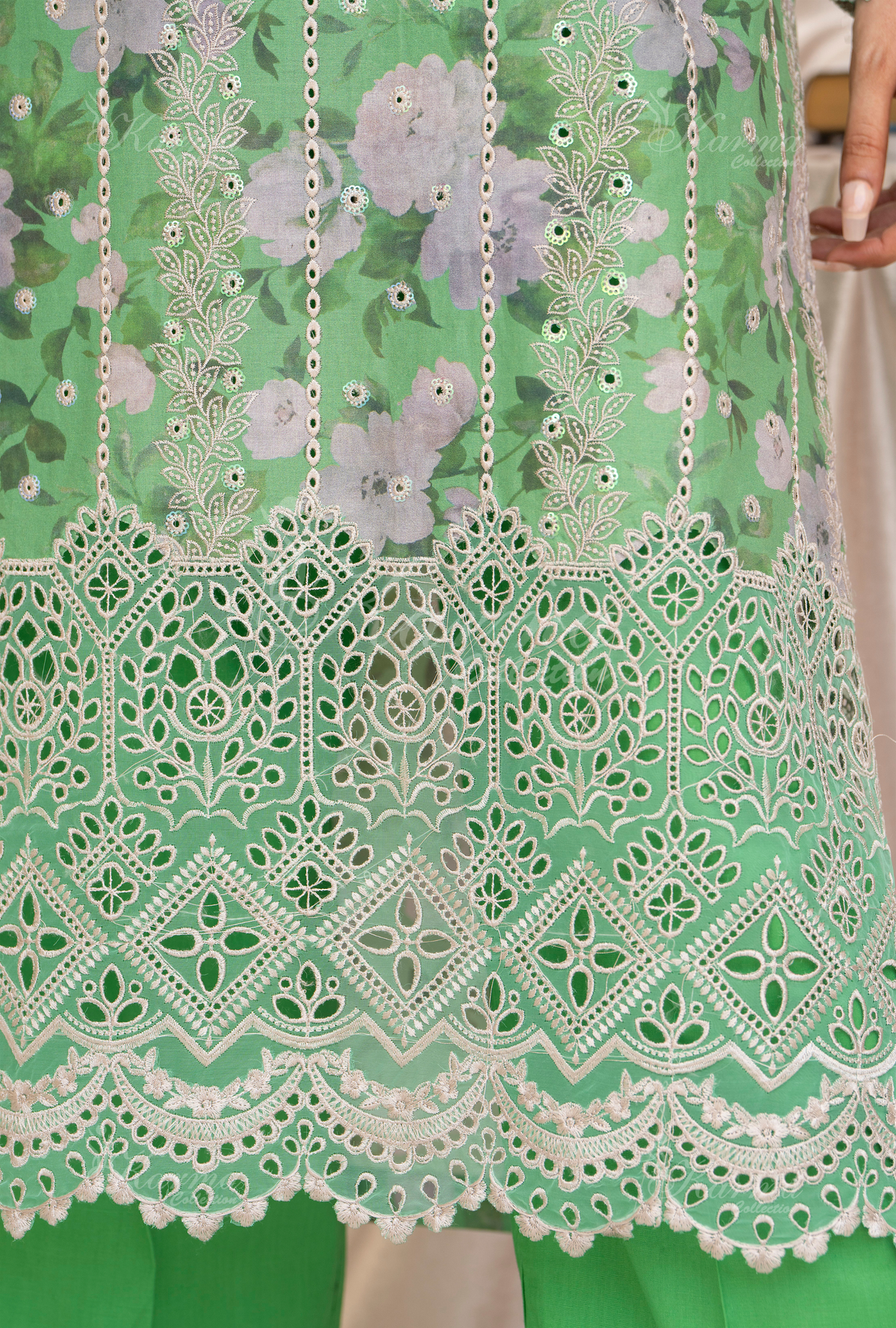 Karma Mint Green Chikankari Lawn 3 Piece Stitched Suit