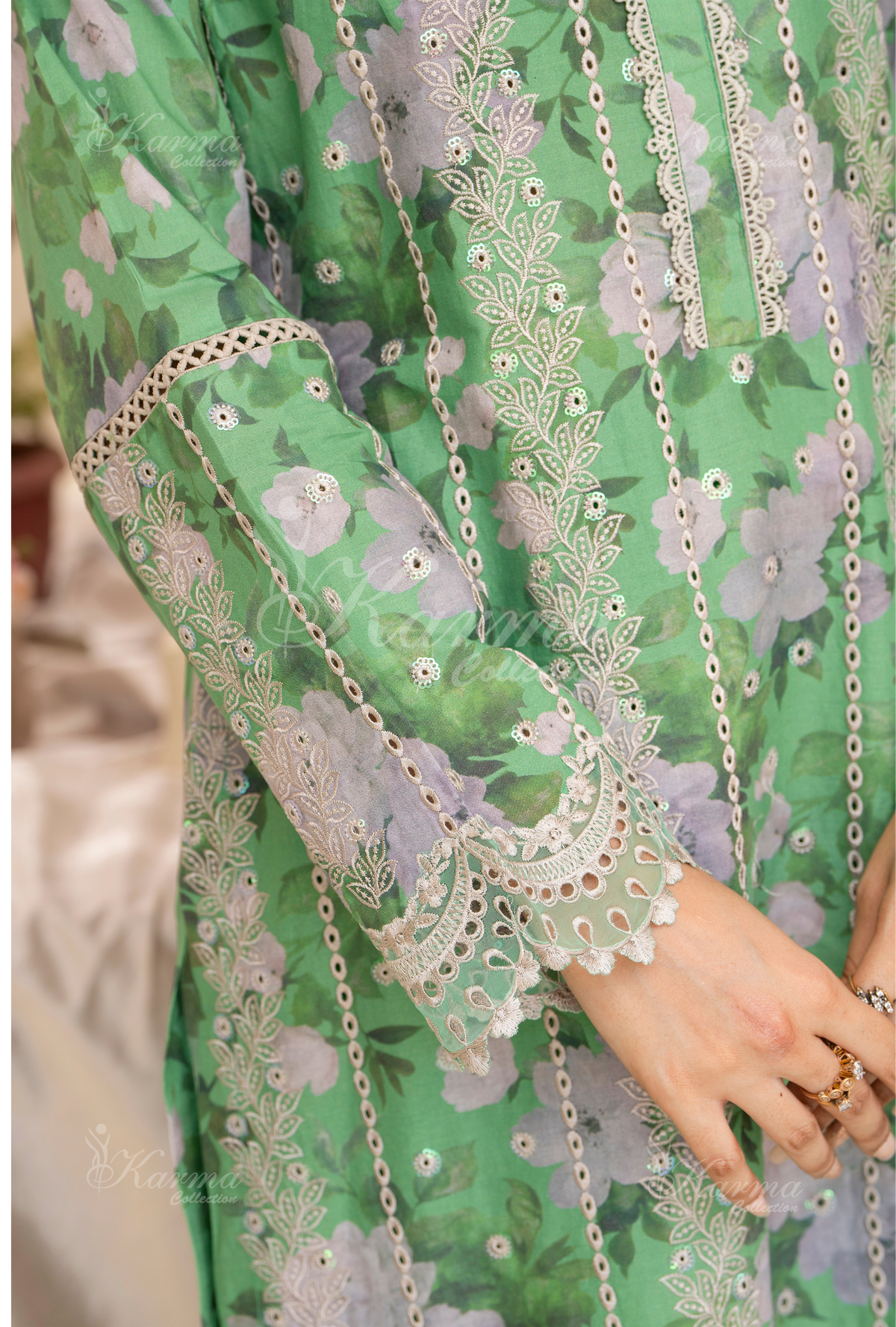 Karma Mint Green Chikankari Lawn 3 Piece Stitched Suit
