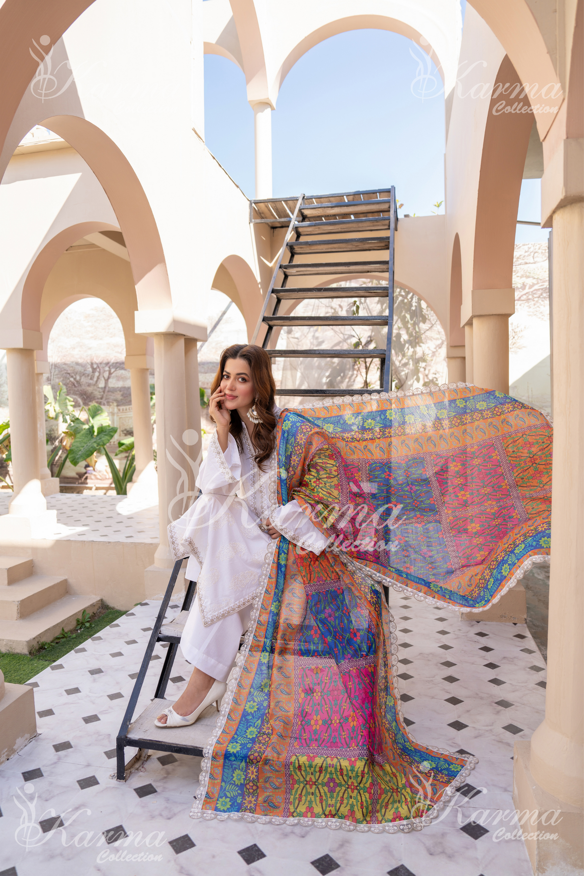 Karma White Chikankari Cotton 3 Piece Stitched Suit - Product Image 2