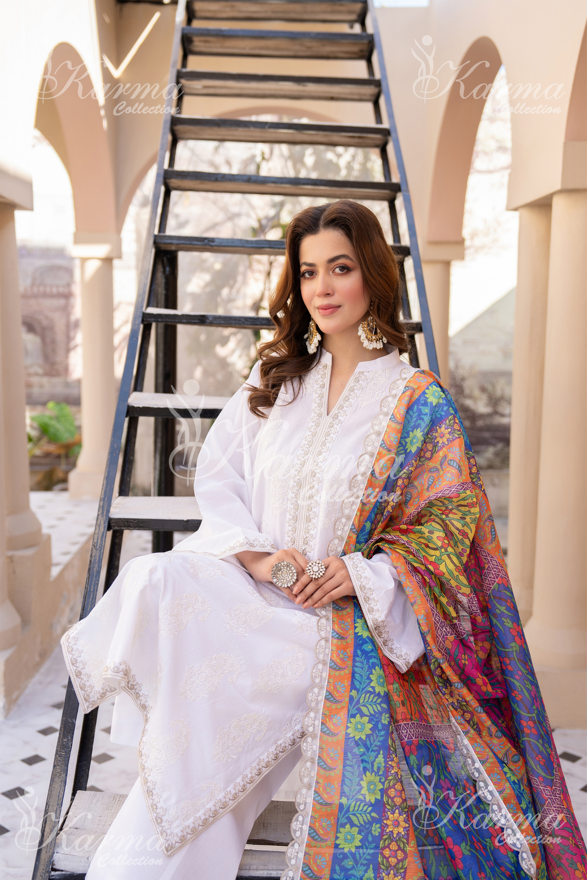 Karma White Chikankari Cotton 3 Piece Stitched Suit - Product Image 4