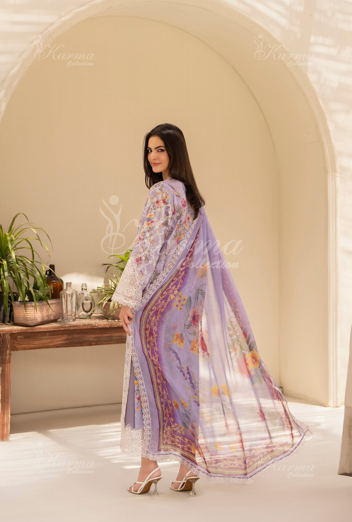 Karma Pastel Purple Chikankari Lawn 3 Piece Stitched Suit