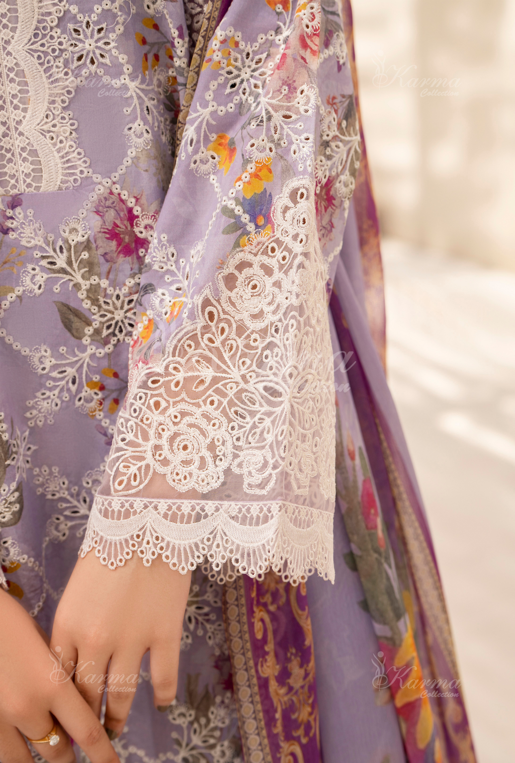 Karma Pastel Purple Chikankari Lawn 3 Piece Stitched Suit