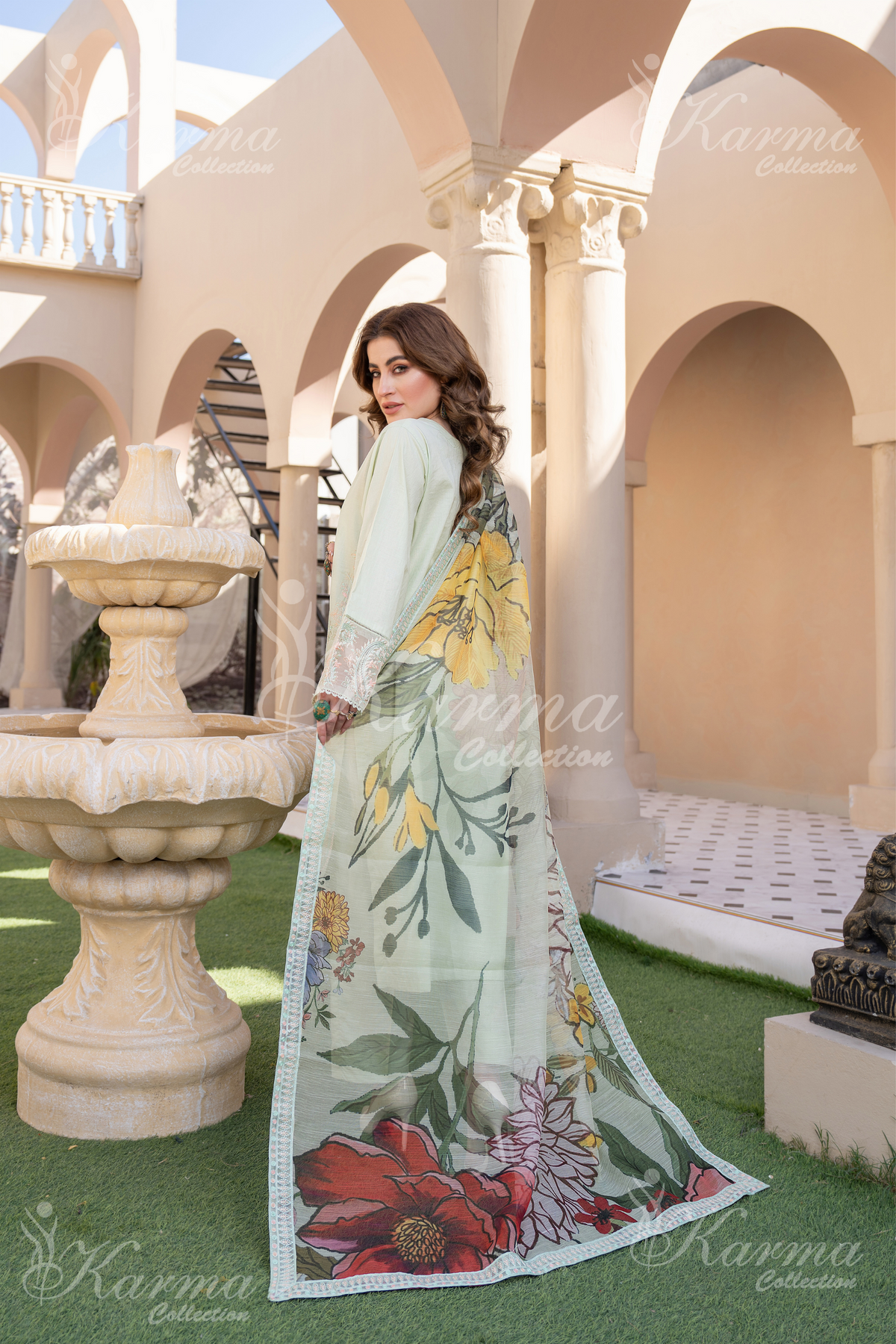 Karma Pastel Mint Chikankari Cotton 3 Piece Stitched Suit - Product Image 2