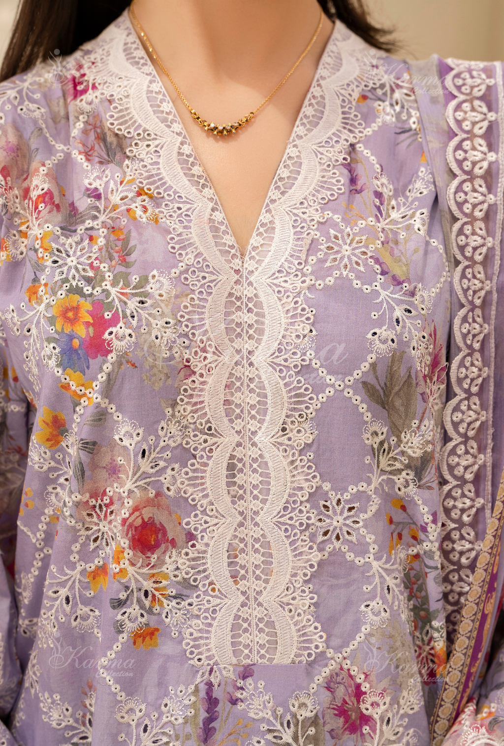 Karma Pastel Purple Chikankari Lawn 3 Piece Stitched Suit