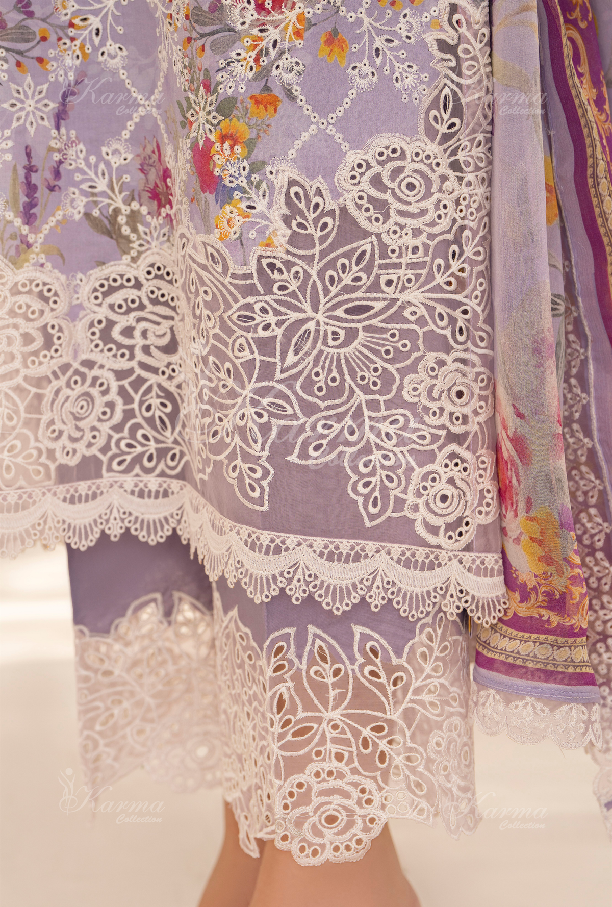 Karma Pastel Purple Chikankari Lawn 3 Piece Stitched Suit