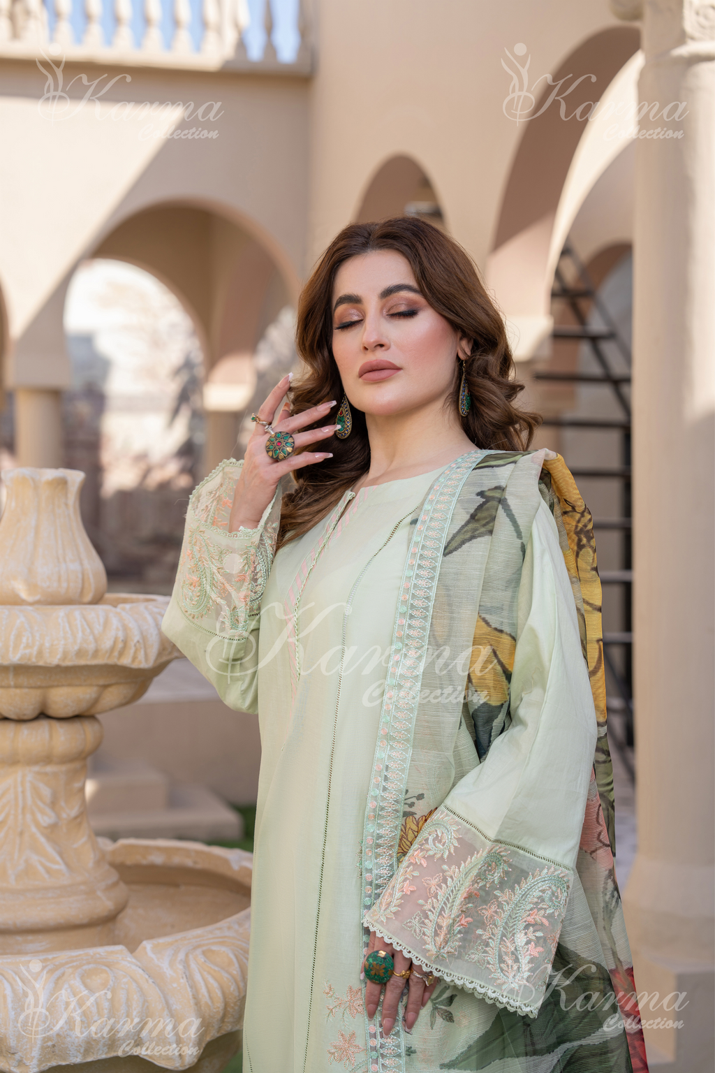 Karma Pastel Mint Chikankari Cotton 3 Piece Stitched Suit - Product Image 3