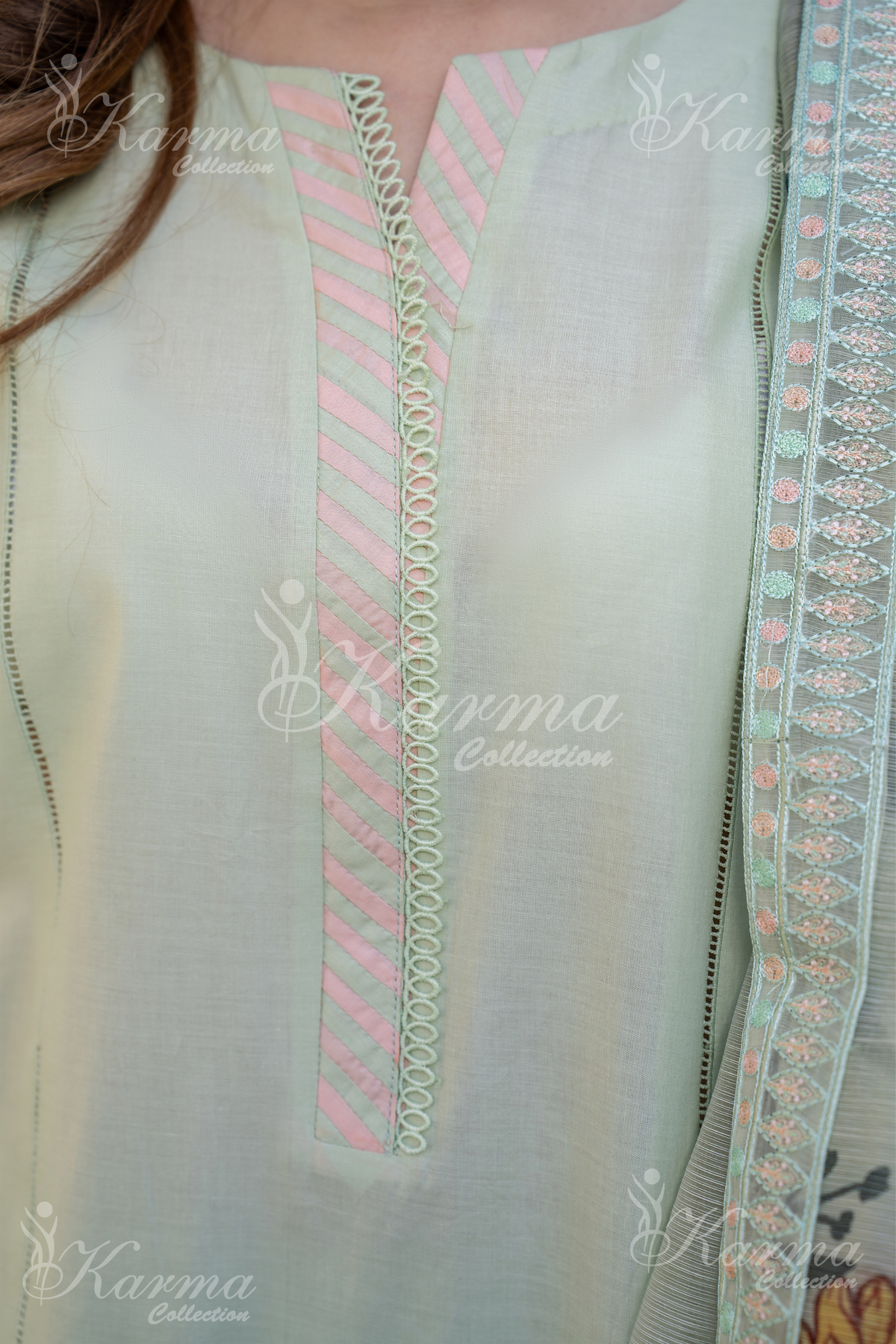 Karma Pastel Mint Chikankari Cotton 3 Piece Stitched Suit - Product Image 4