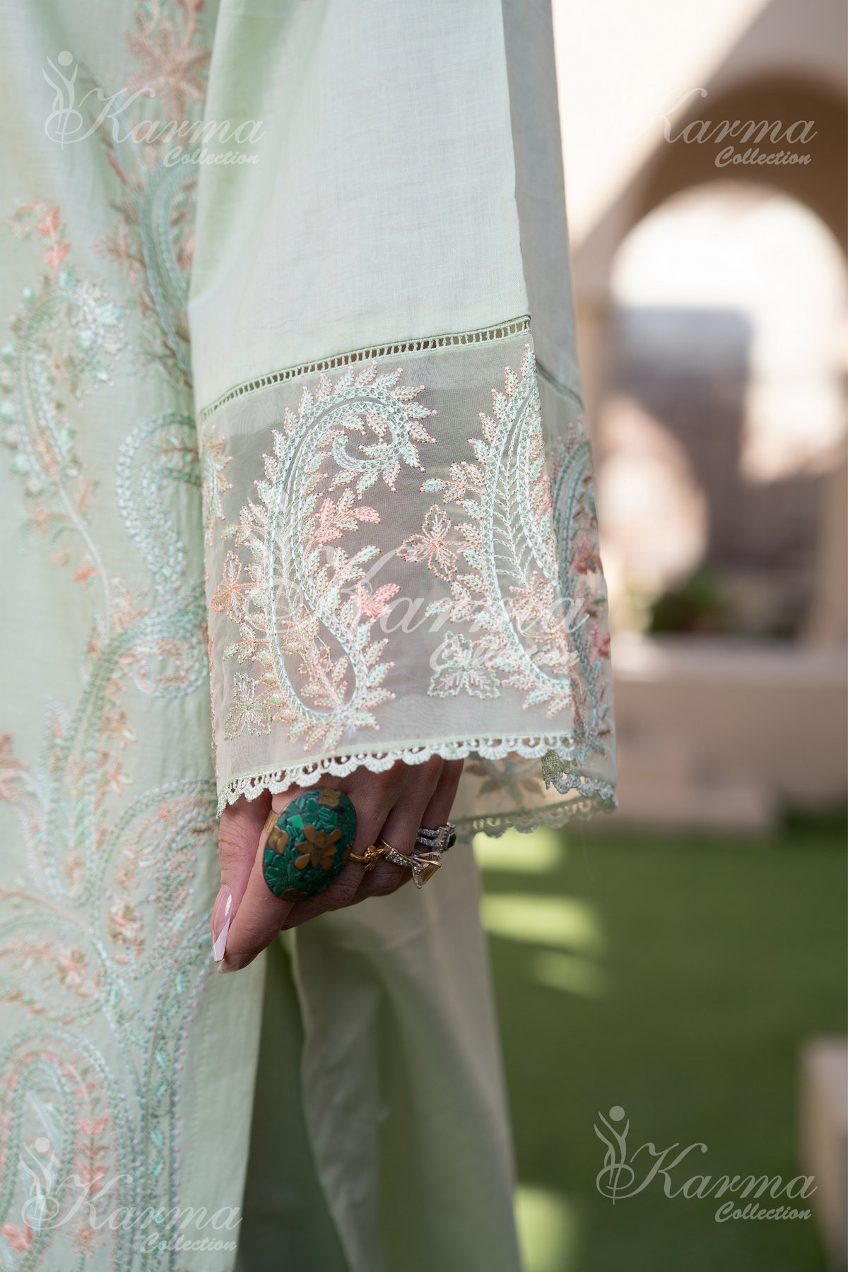 Karma Pastel Mint Chikankari Cotton 3 Piece Stitched Suit - Product Image 6