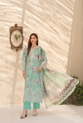 Karma Electric Blue Chikankari Lawn 3 Piece Stitched Suit