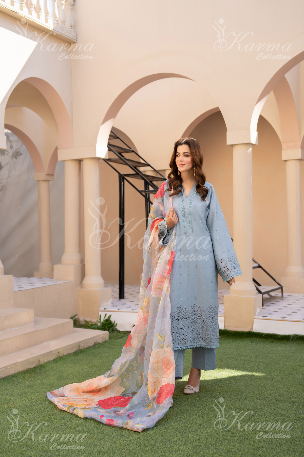 Karma Pigeon Chikankari Cotton 3 Piece Stitched Suit - Product Image 1