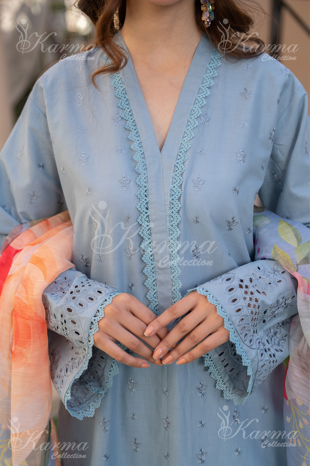Karma Pigeon Chikankari Cotton 3 Piece Stitched Suit - Product Image 4