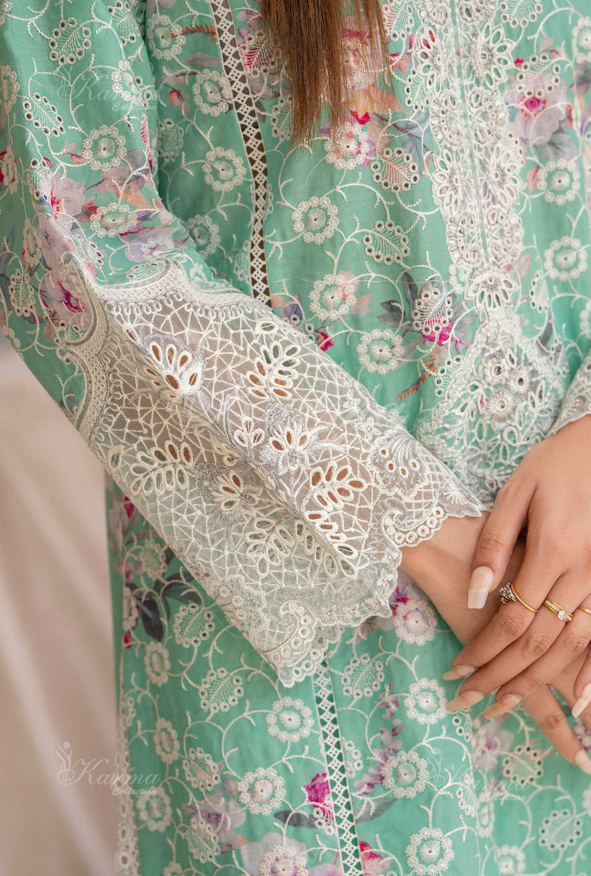 Karma Electric Blue Chikankari Lawn 3 Piece Stitched Suit