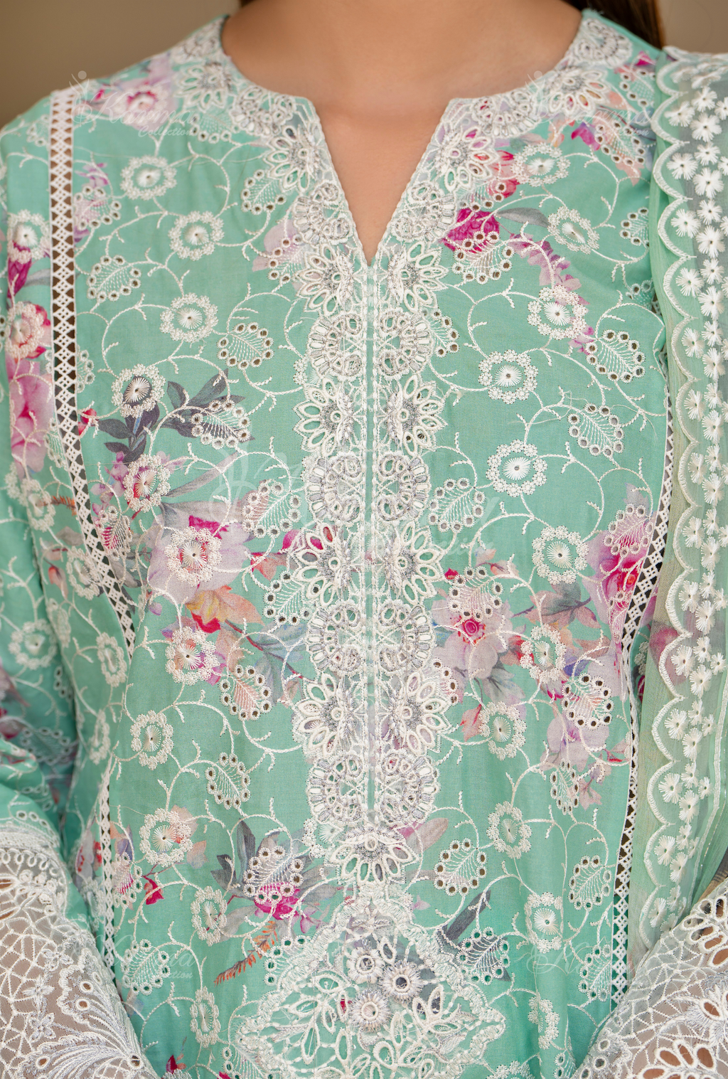 Karma Electric Blue Chikankari Lawn 3 Piece Stitched Suit