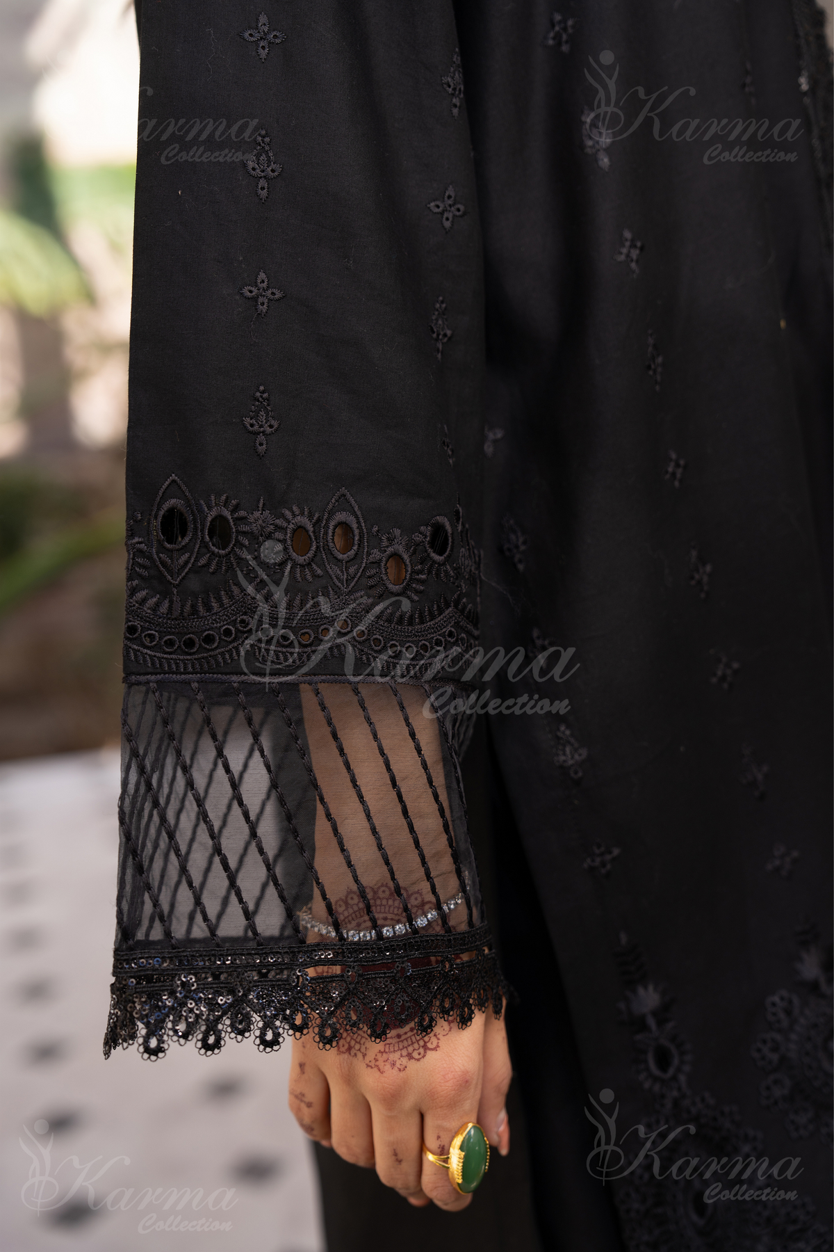 Karma Black Chikankari Cotton 3 Piece Stitched Suit - Product Image 3