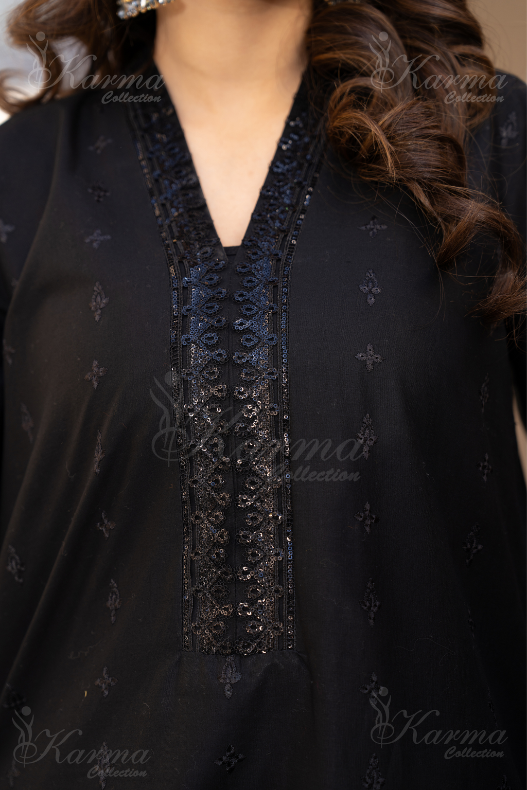 Karma Black Chikankari Cotton 3 Piece Stitched Suit - Product Image 2