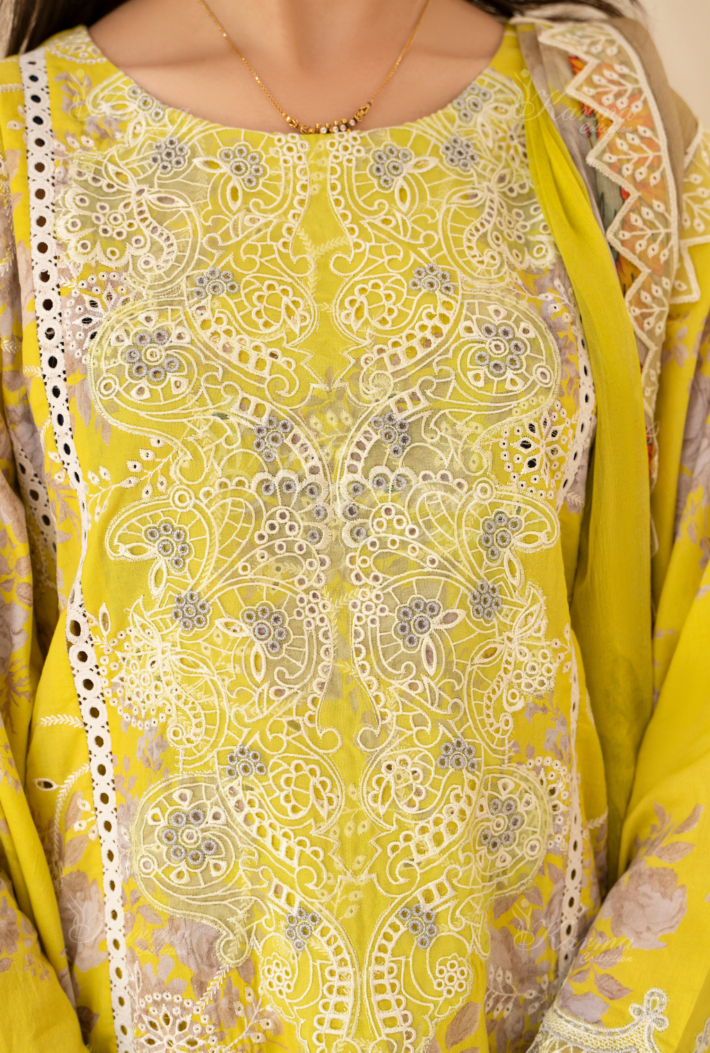Karma Lemon Green Chikankari Lawn 3 Piece Stitched Suit