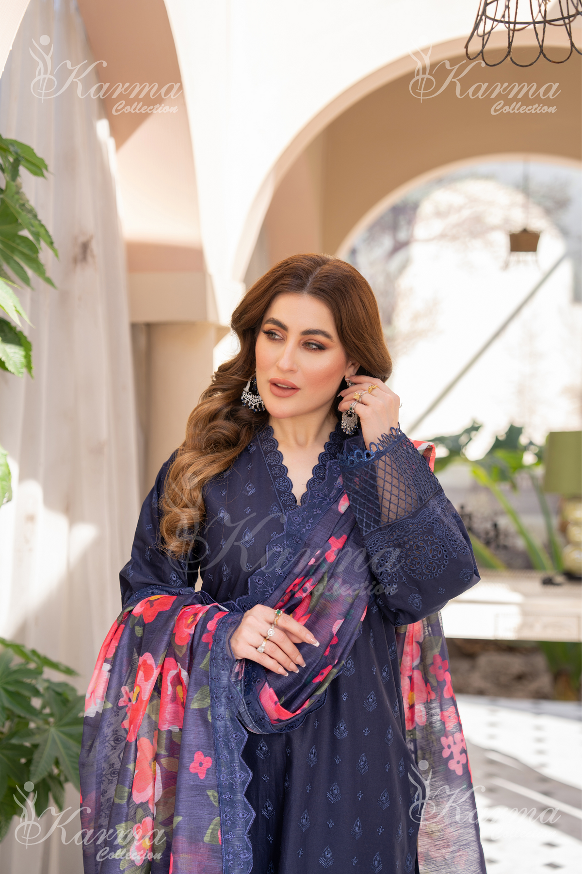 Karma Dark Navy Blue Chikankari Cotton 3 Piece Stitched Suit - Product Image 4
