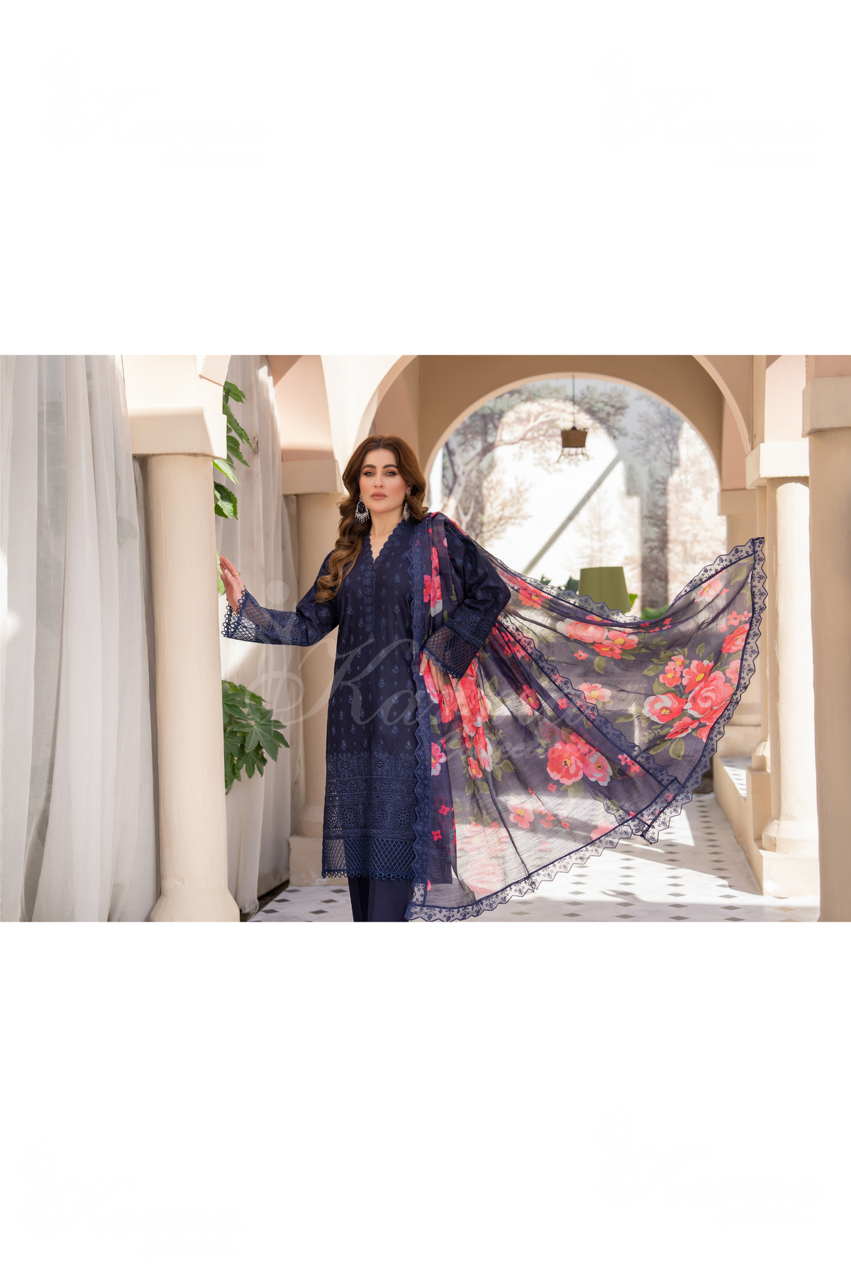 Karma Dark Navy Blue Chikankari Cotton 3 Piece Stitched Suit - Product Image 5