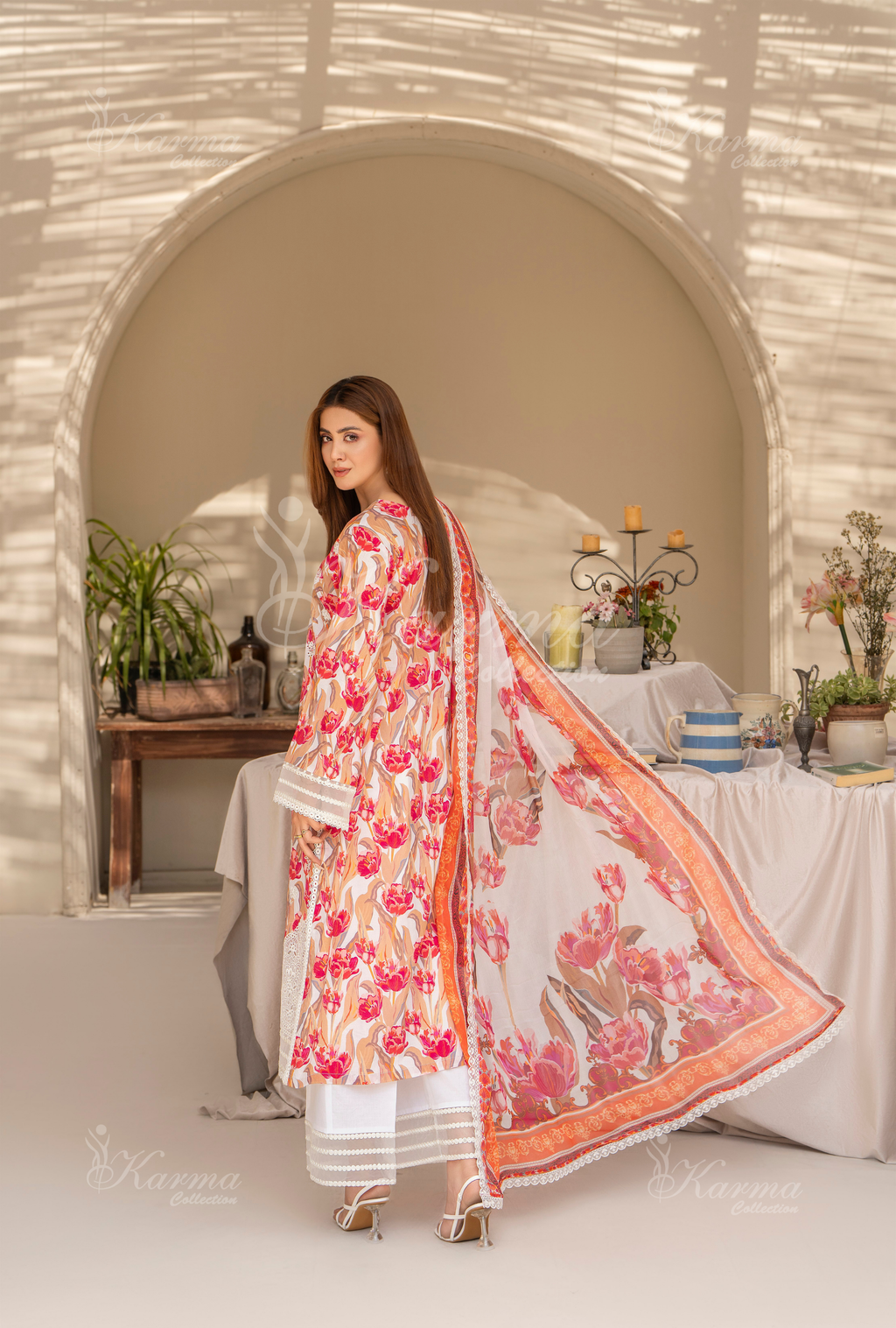 Karma Burnt Sienna Chikankari Lawn 3 Piece Stitched Suit