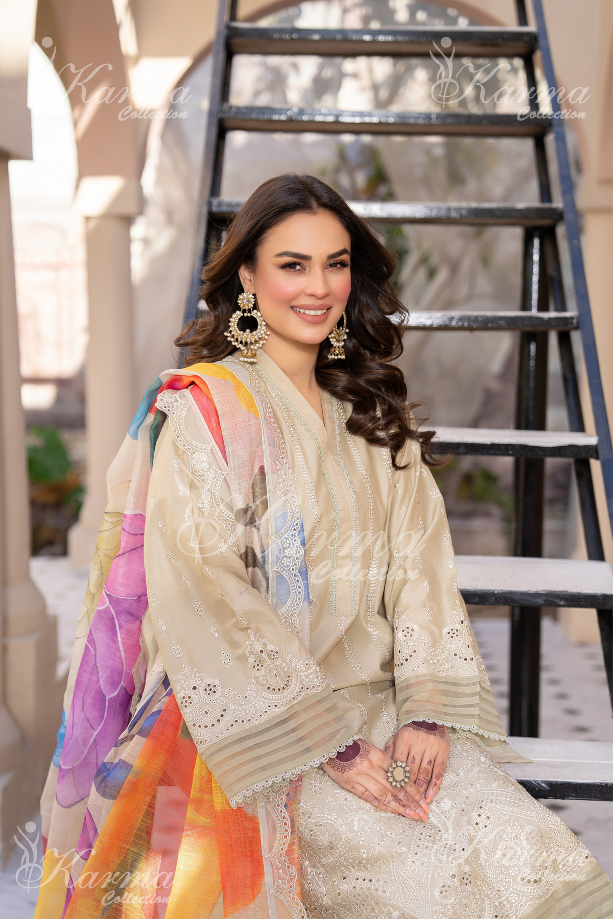 Karma Moss Green Chikankari Cotton 3 Piece Stitched Suit - Product Image 3