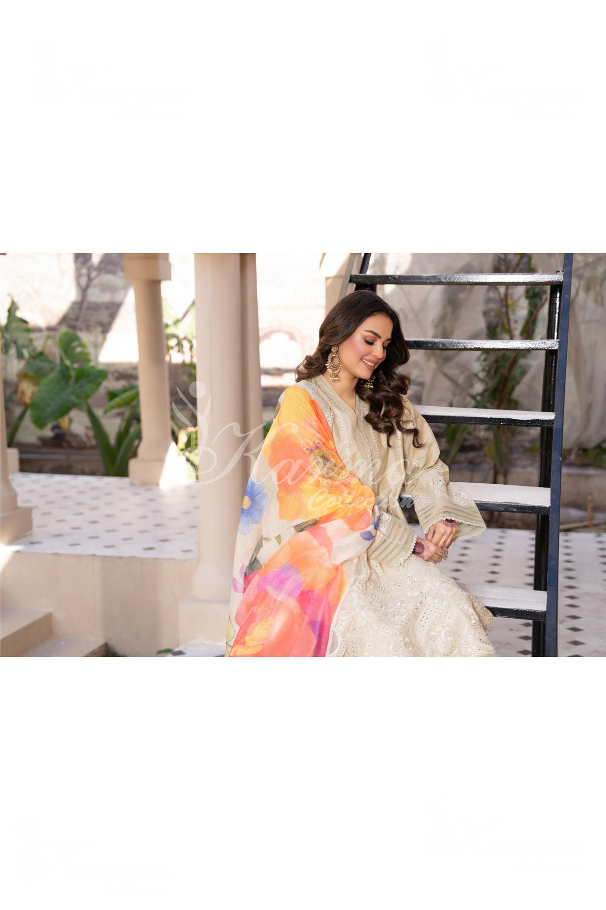 Karma Moss Green Chikankari Cotton 3 Piece Stitched Suit - Product Image 4