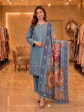 Dusty Teal Embroidered Pure Cotton Suit | 3-Piece Digital Print Dupatta