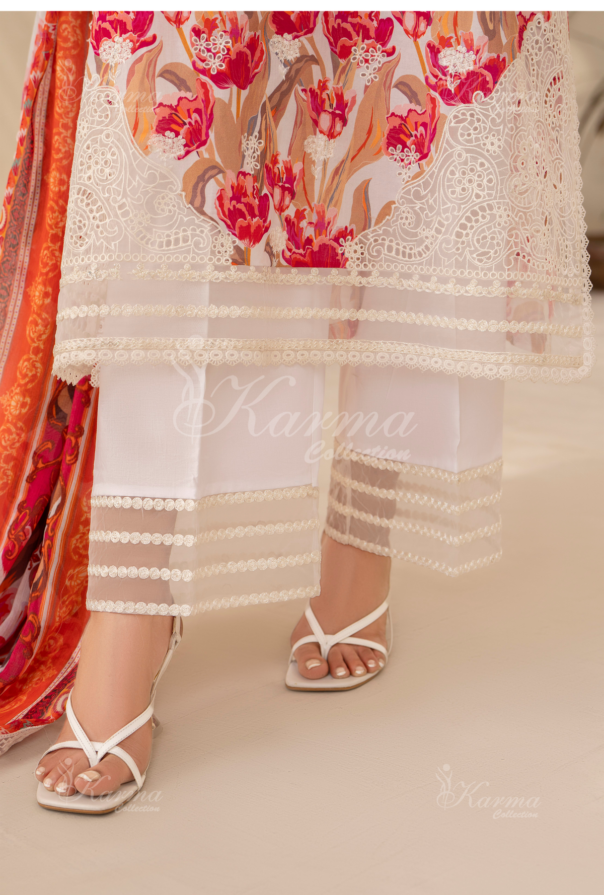 Karma Burnt Sienna Chikankari Lawn 3 Piece Stitched Suit