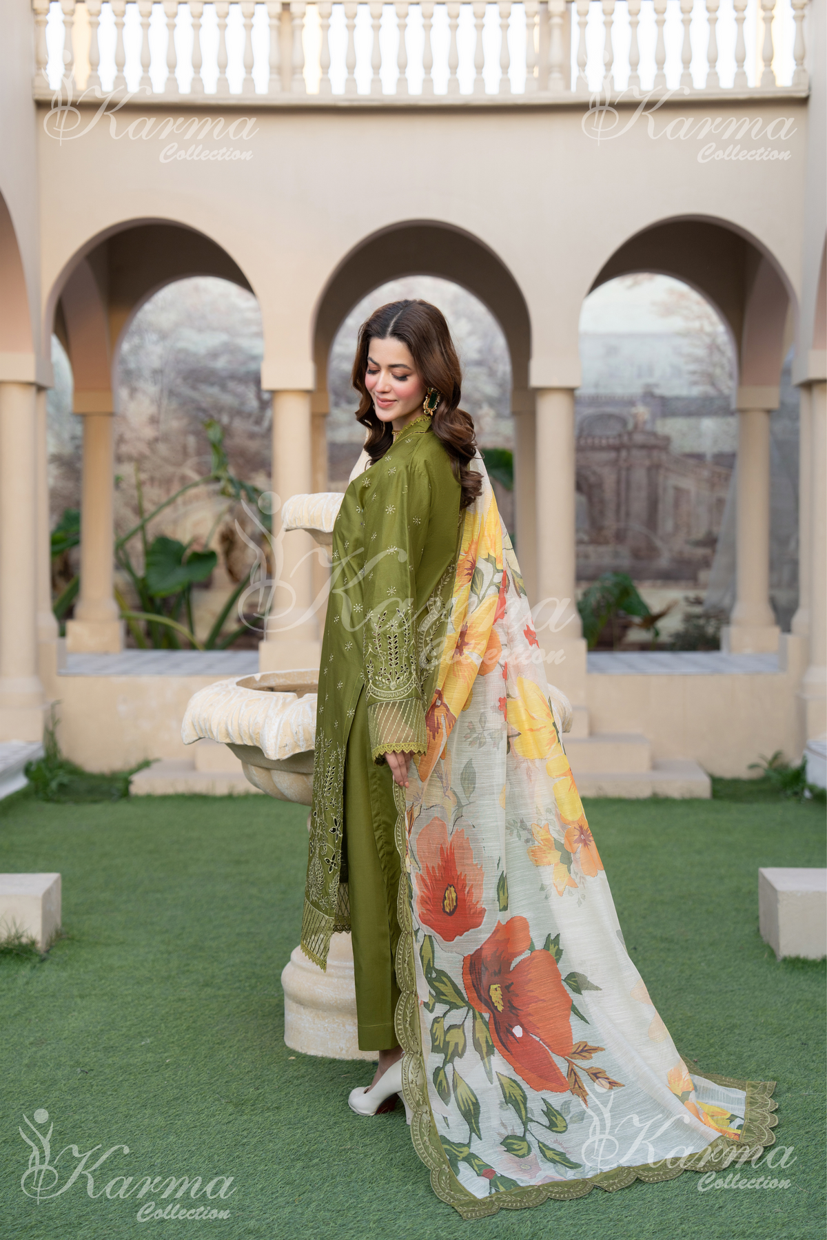 Karma Olive Chikankari Cotton 3 Piece Stitched Suit - Product Image 2