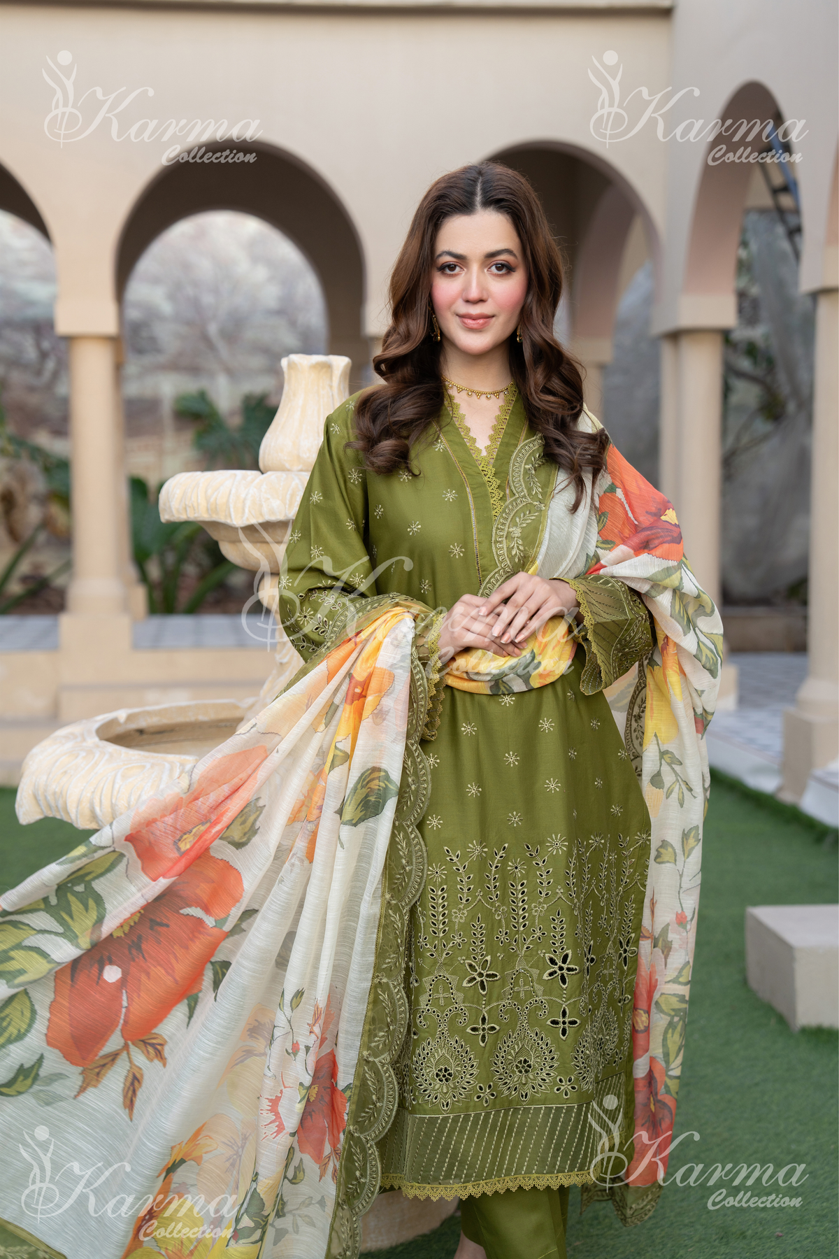 Karma Olive Chikankari Cotton 3 Piece Stitched Suit - Product Image 3