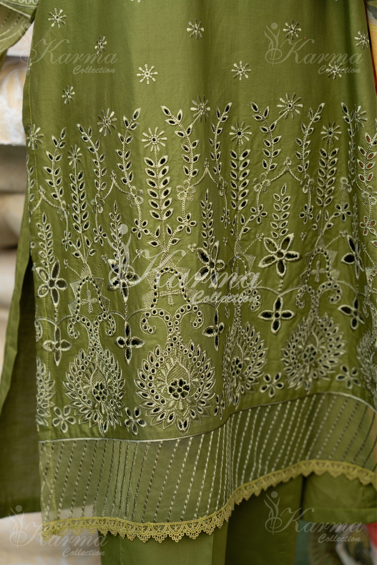 Karma Olive Chikankari Cotton 3 Piece Stitched Suit - Product Image 6