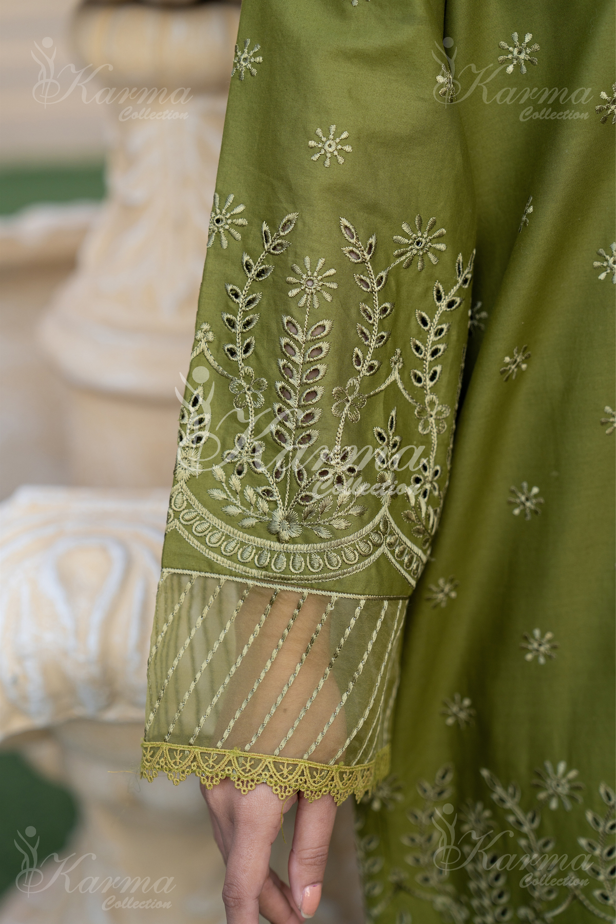 Karma Olive Chikankari Cotton 3 Piece Stitched Suit - Product Image 7