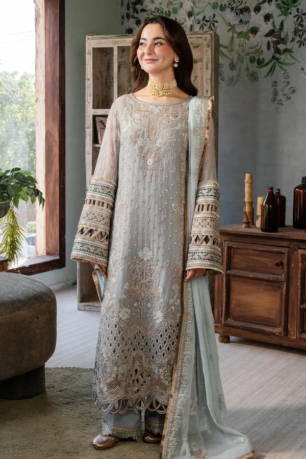 IMROZIA | Ice Grey & Tame Teal | Embroidered Chiffon | Luxury Pret | 3 Pc | Ready to Wear