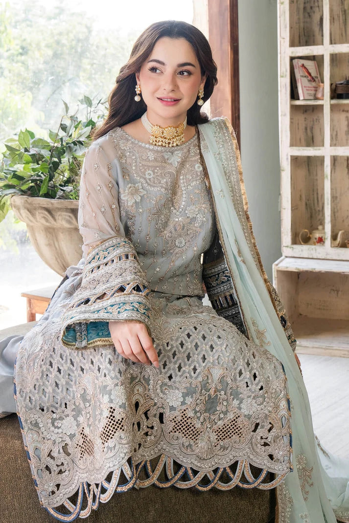 Ice Grey & Tame Teal | Embroidered Chiffon | Luxury Pret | 3 Pc | Ready to Wear | IMROZIA