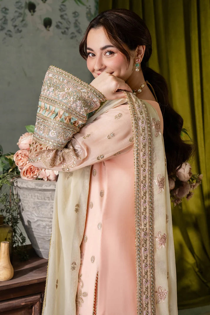 Peach & Cream | Embroidered Chiffon | Luxury Pret | 3 Pc | Ready to Wear | IMROZIA