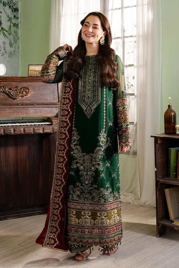 IMROZIA | Dark Green & Red | Embroidered Chiffon | Luxury Pret | 3 Pc | Ready to Wear